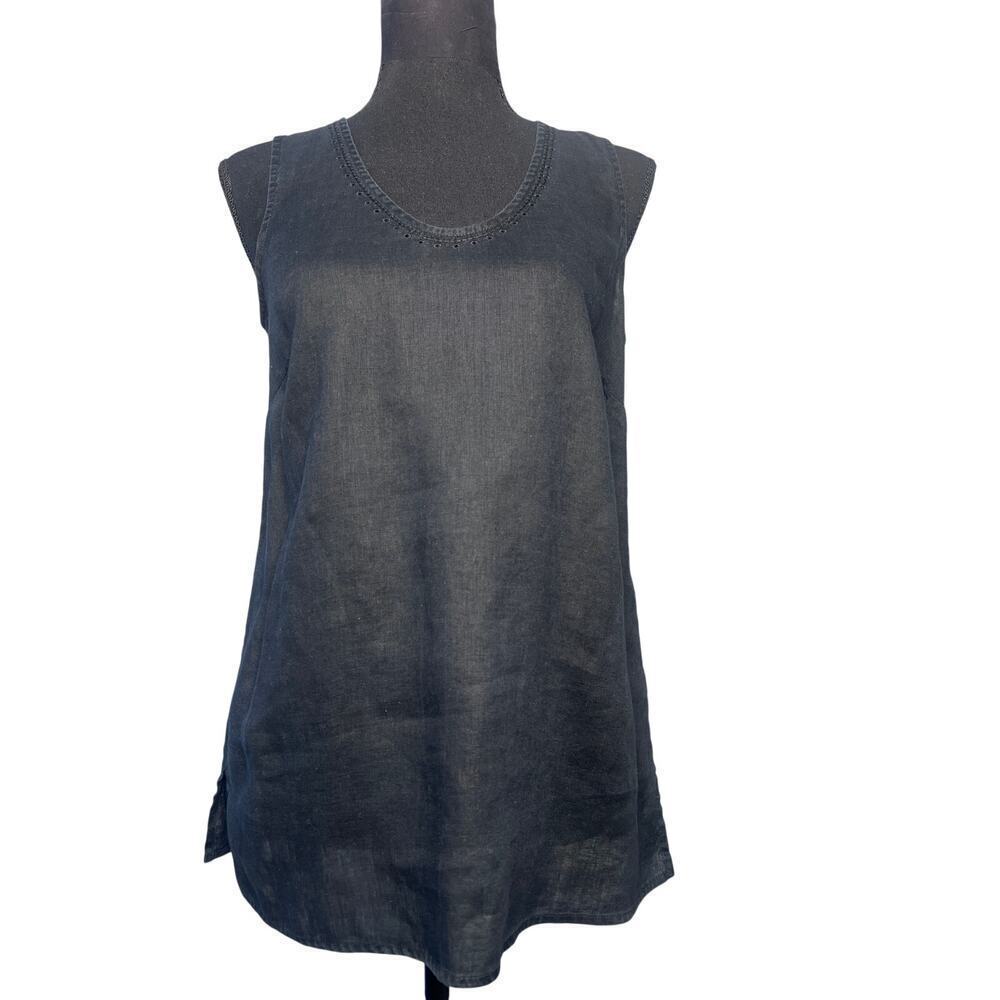 J. Jill Linen Tank Tunic Top Women XS Black Sleeveless Relaxed Boho Minimalist